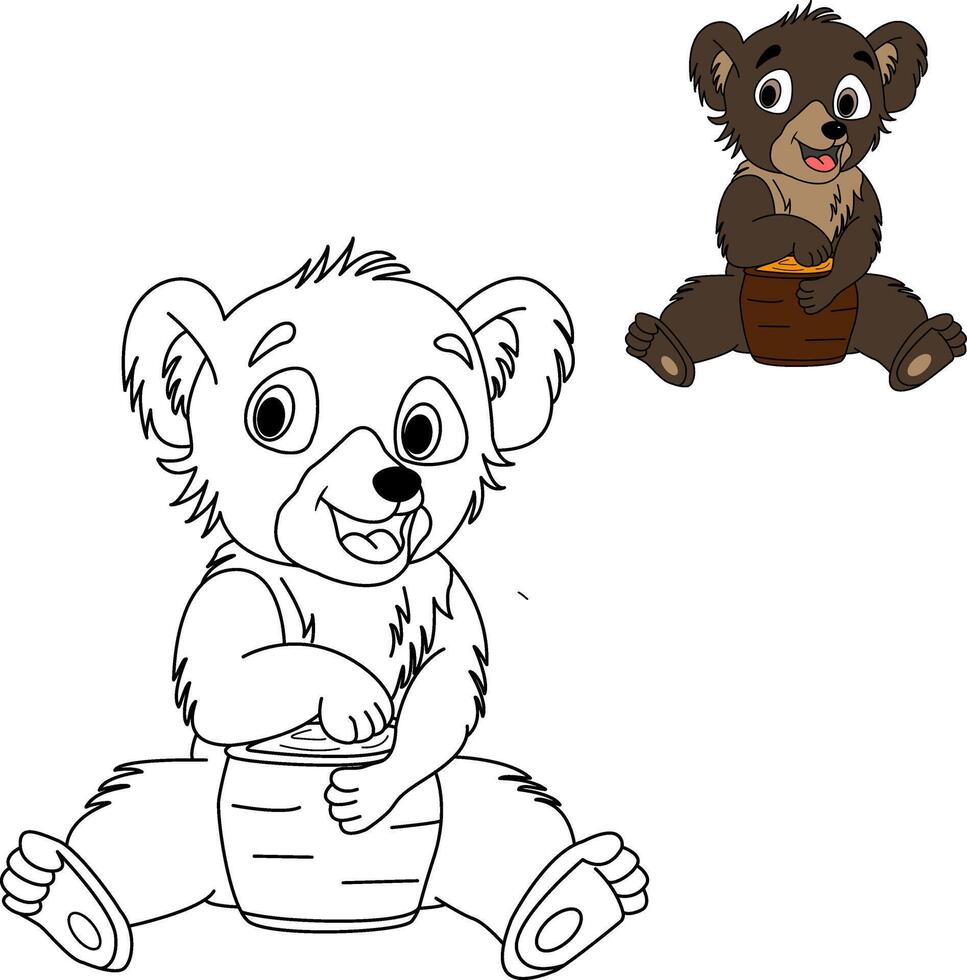 Coloring book for kids bear cub eating honey vector