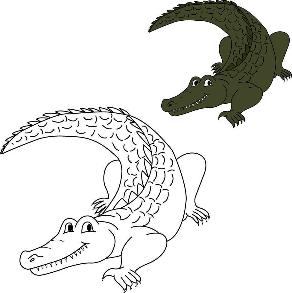 Cartoon cute crocodile for kid's coloring book. Illustration of a green funny alligator vector