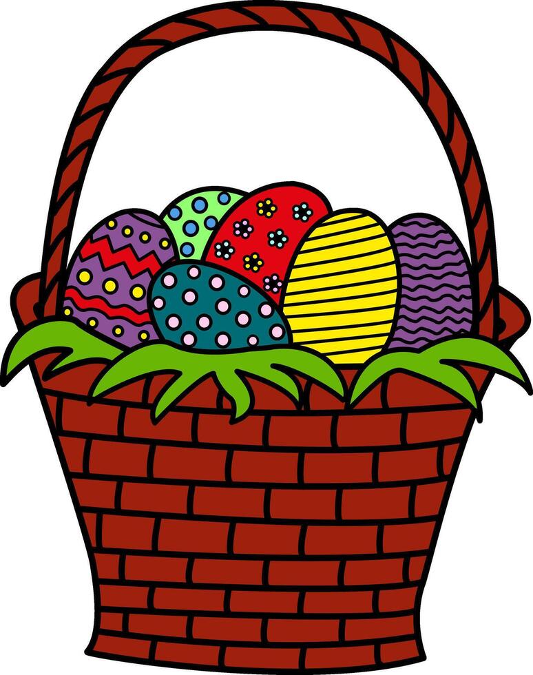 Easter Basket with Eggs. Illustration of Drawn Easter Eggs in a Basket vector