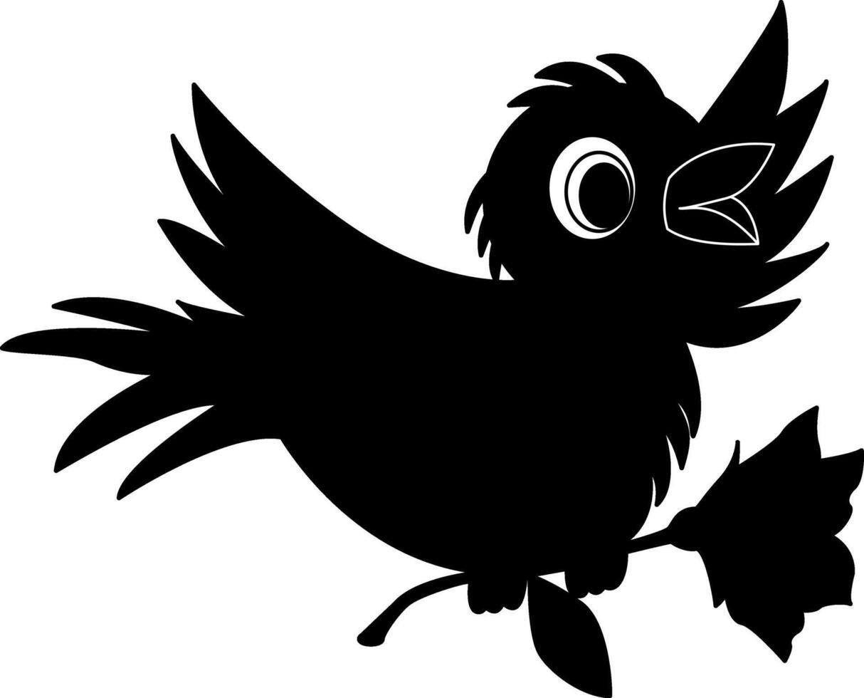 Icon of a sparrow with a flower. Black flying bird with flower vector