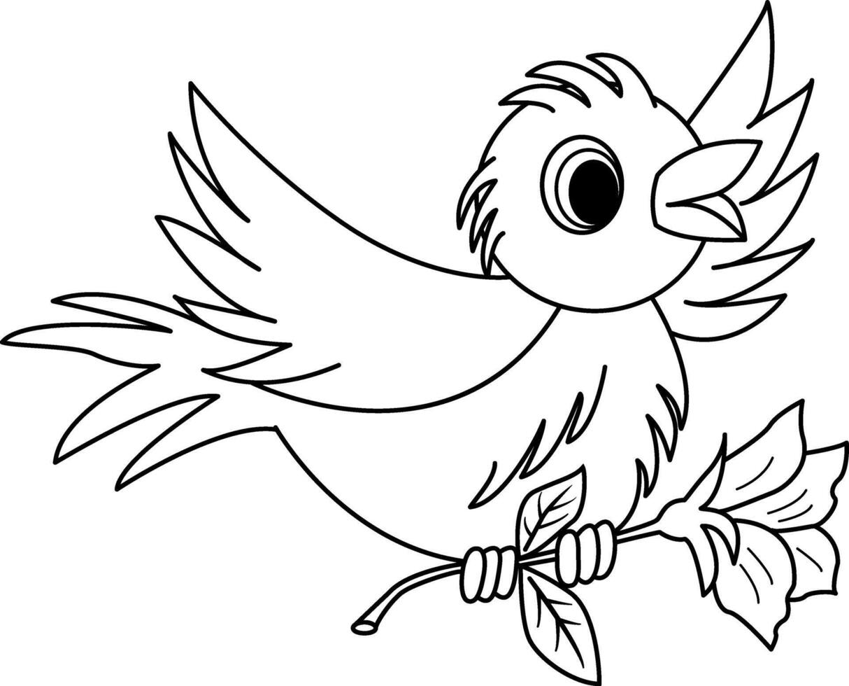 Cartoon sparrow with flower for kids coloring book. Illustration of a flying bird with a flower vector