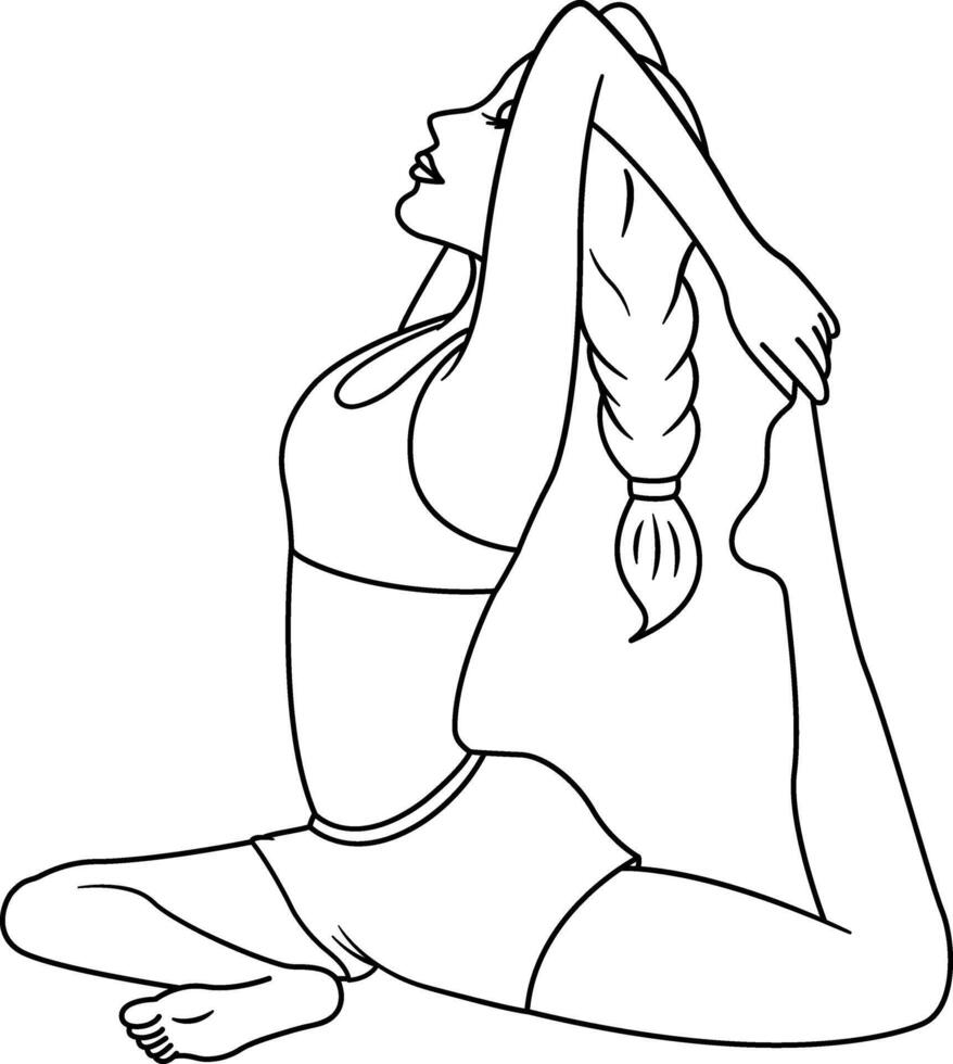 Young Woman Doing Yoga Exercise for Coloring Book. Illustration of a Girl Doing Fitness. Healthy lifestyle vector