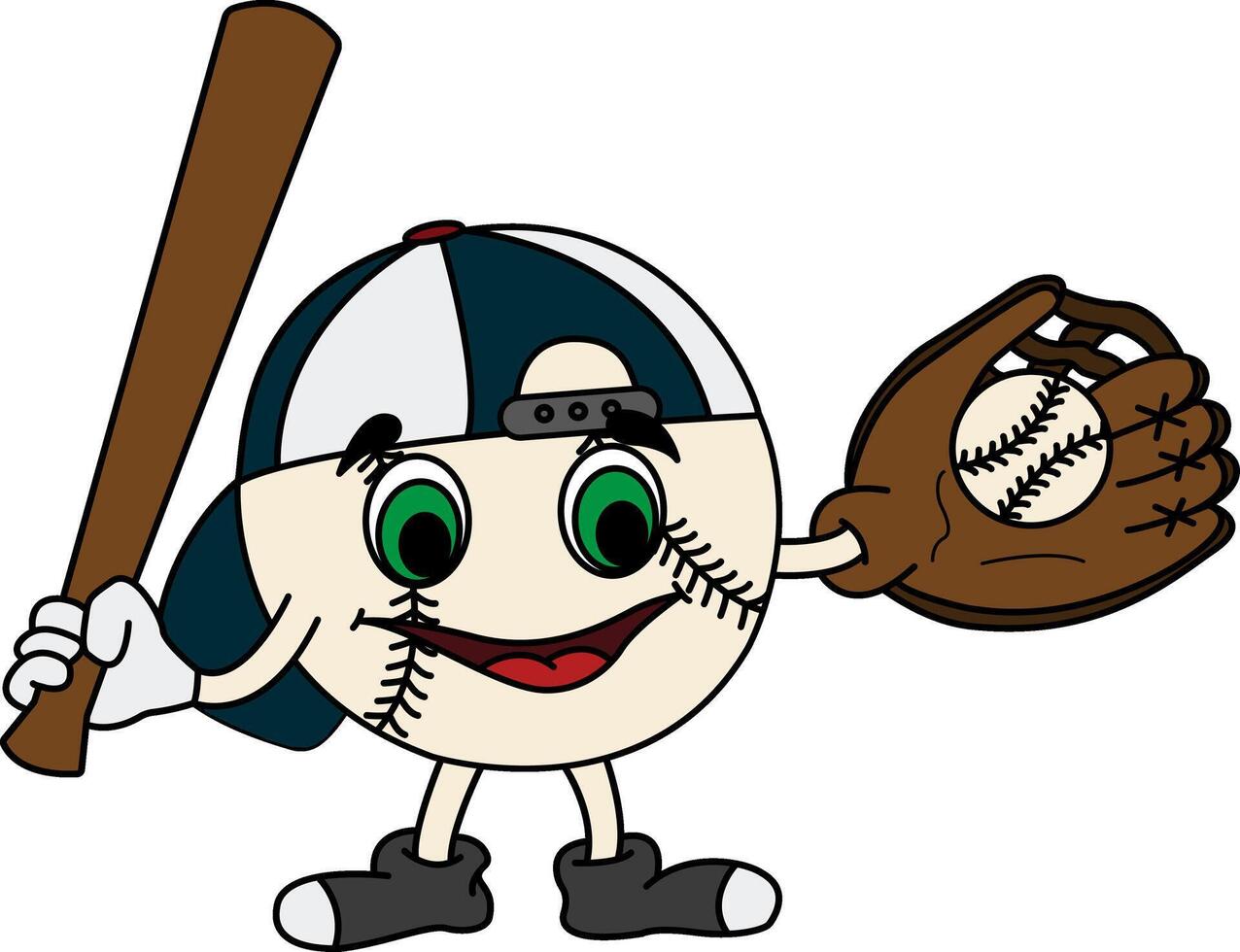 Cartoon Baseball Ball with Glove. Illustration of Funny Baseball Character. vector