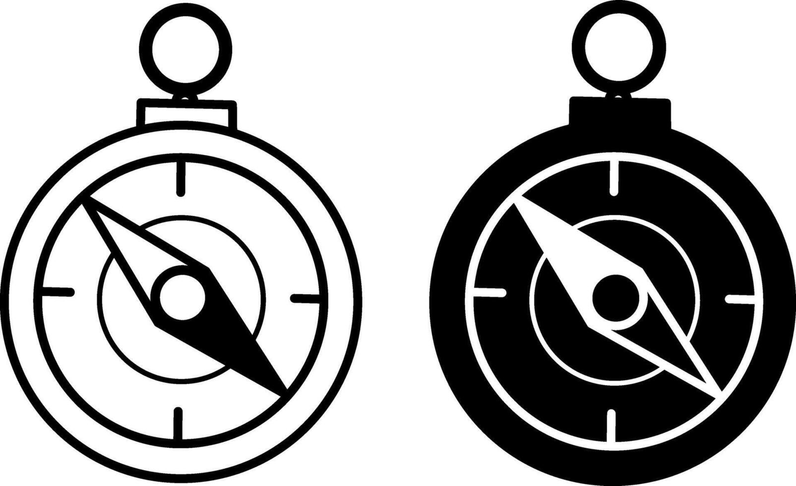 Hiking Compass Icons. Black and White Icons Camping Navigation Device vector