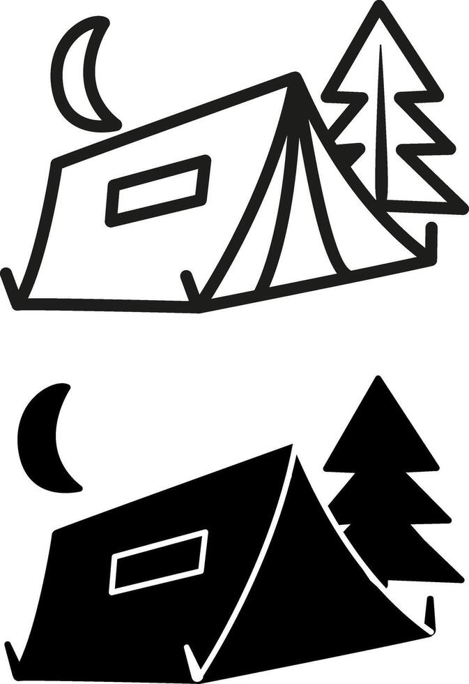Camping tent icons. Illustration Tourist Tent with Tree and Moon vector