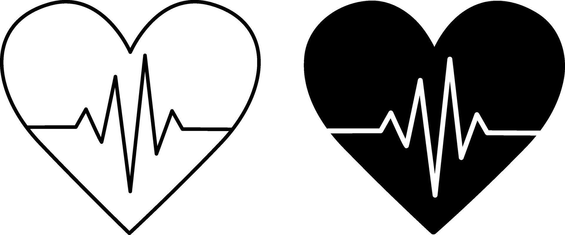Heart icons with Pulse. Black and White Heartbeat Icon. Healthy Lifestyle, Cardiac Care, Pulse Measurement. Medicine concept vector