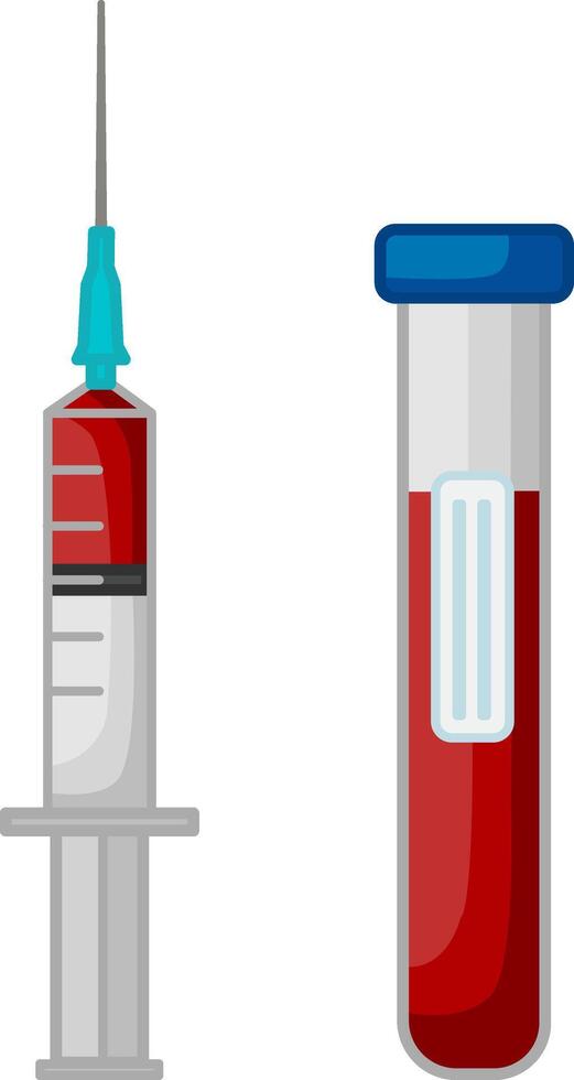 Syringe and Test Tube with Blood. Medicine concept. Illustration of Blood Test vector