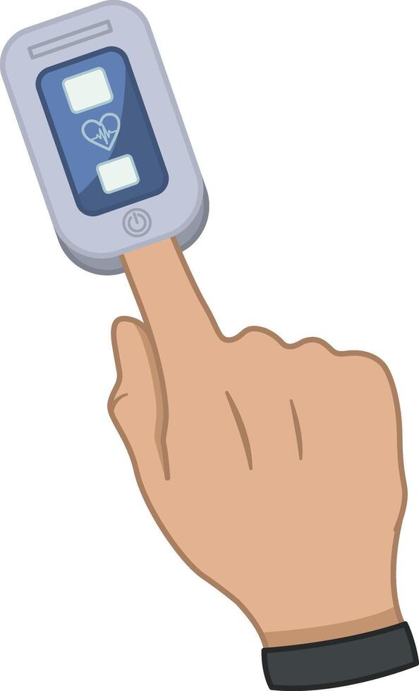 Pulse Oximeter on Finger. Measurement of Pulse and Blood Oxygen Saturation. Medical equipment. Cardiotest vector