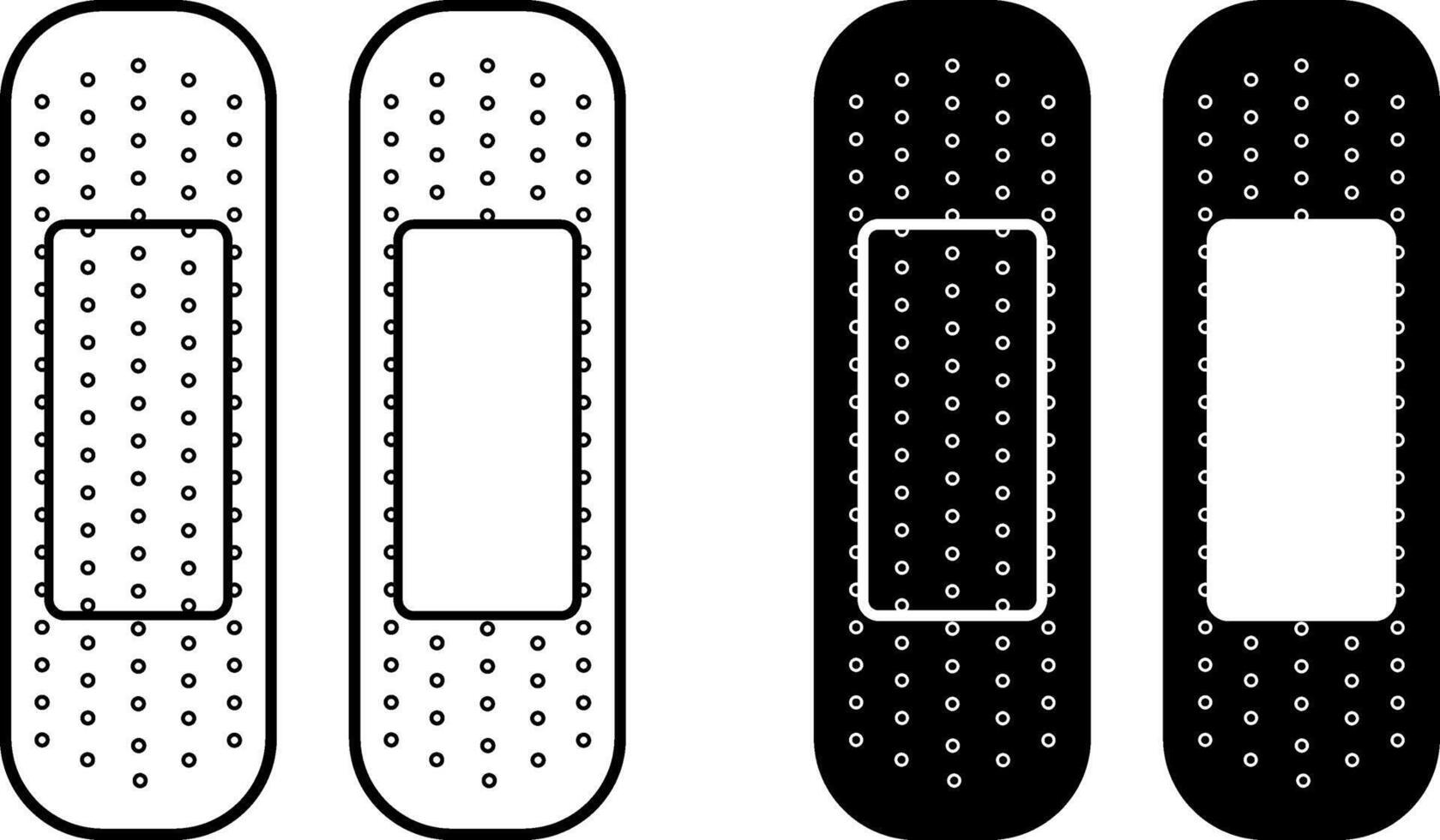 Medical Adhesive Bandage Icons. Black and White Icons. Illustration of Adhesive Band-Aid on Two Sides vector