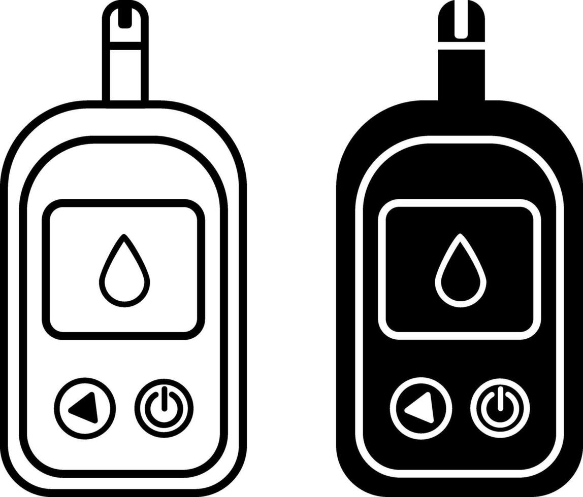 Medical Glucometer Icons. Black and White Icons. Blood Sugar Monitoring System. Medical Equipment for Diabetes Diagnostics vector