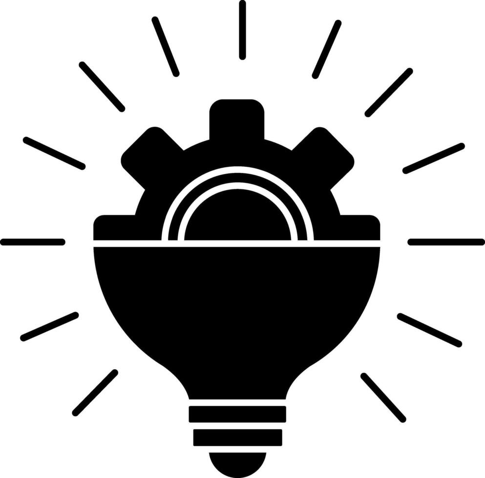 Innovation Black Icon. Illustration of Glowing Light Bulbs and Gears. Web icon for Business vector