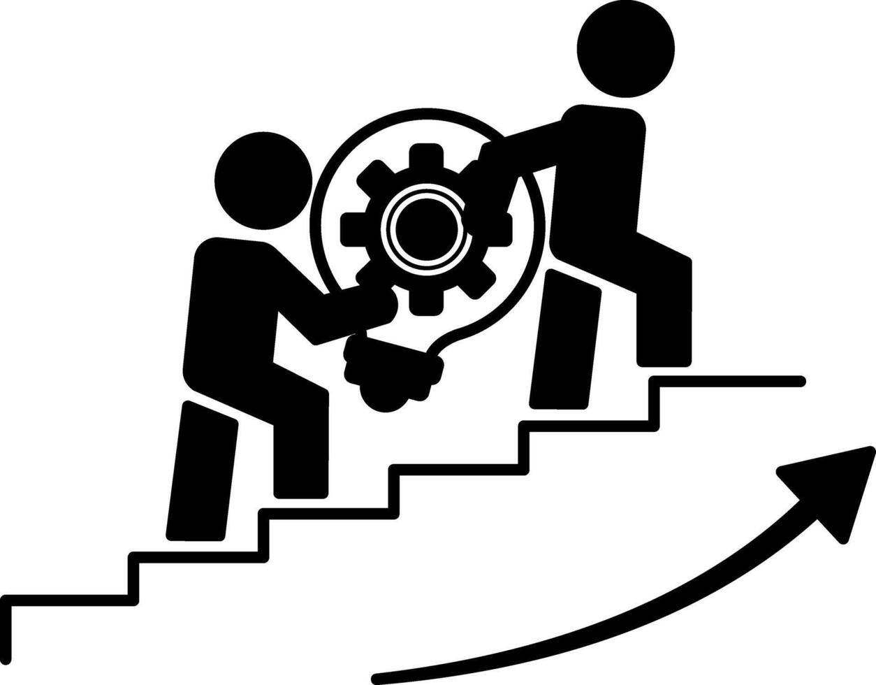 Black Teamwork Icon. Illustration of People Carrying a Light Bulb Up the Stairs. Business and Creativity vector