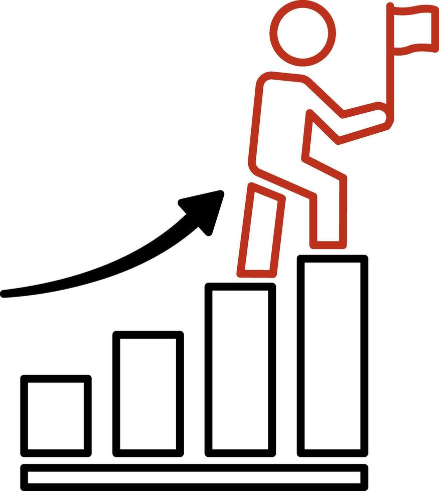 Success icon. Illustration of a Man with a Flag Walking Up a Diagram. Successful Business Development Concept vector
