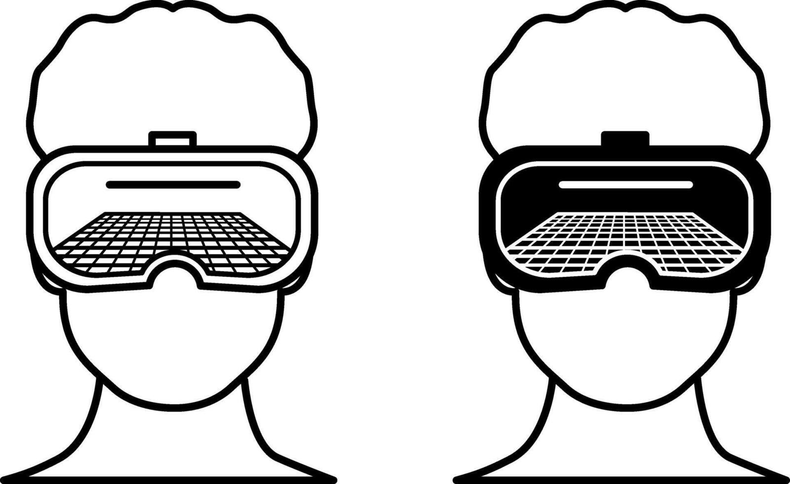 Virtual Reality icons. Black and White Icons. Illustration of a Virtual Reality Headset on a Man. Technology Concept vector
