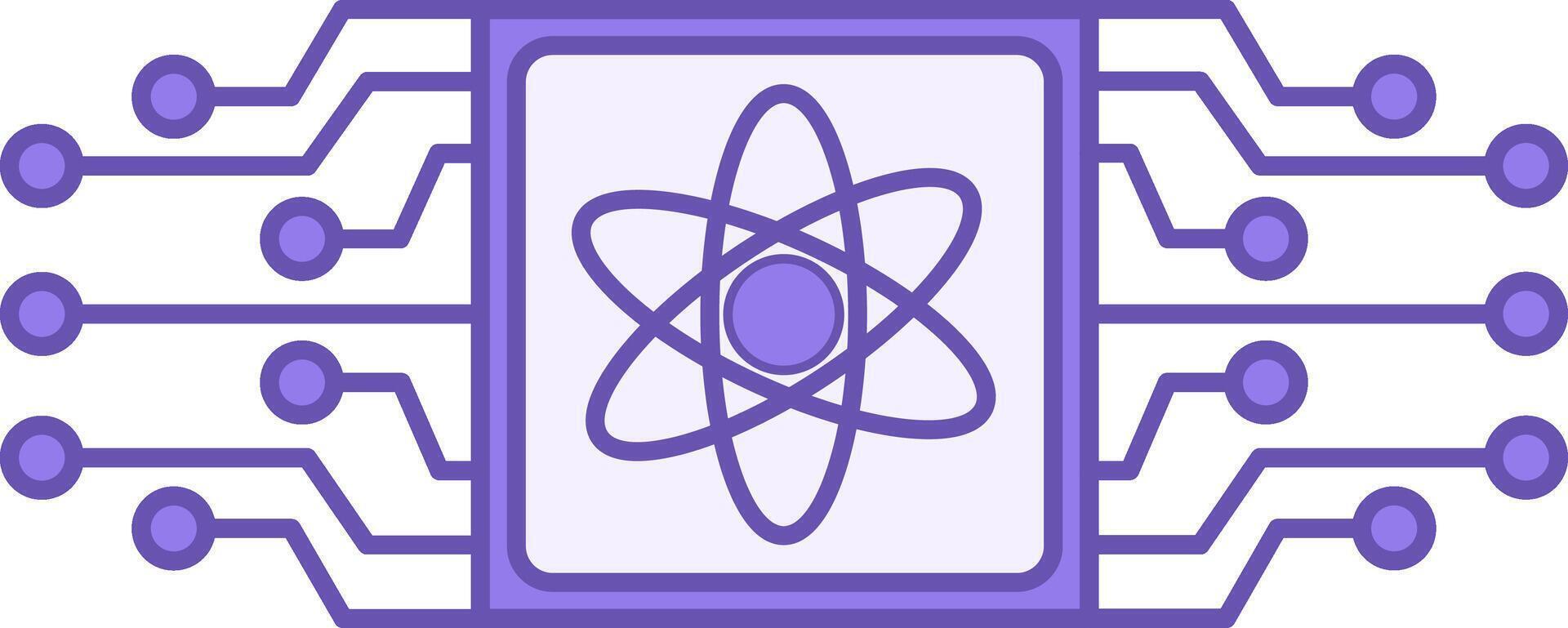 Colored Quantum Computing icon. Illustration of Microchip and Atom Sign. Technology Concept vector