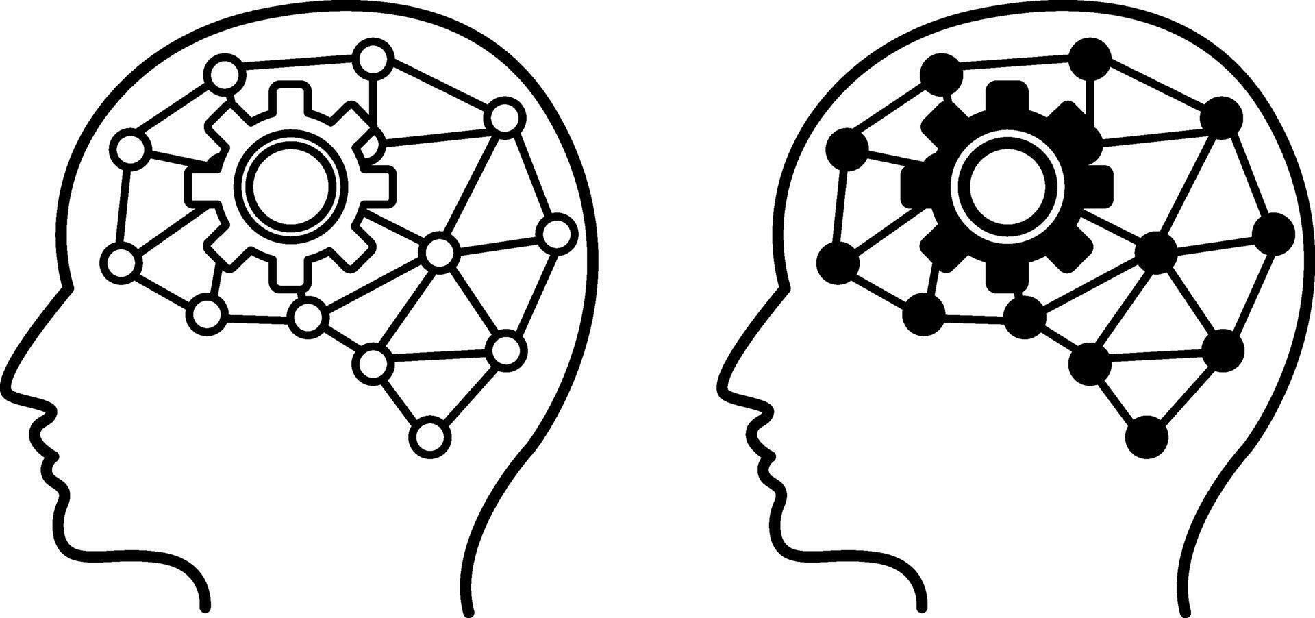 Artificial Intelligence icons. Illustration of Human Head, Artificial Brain, and Gear. Technology Concept vector