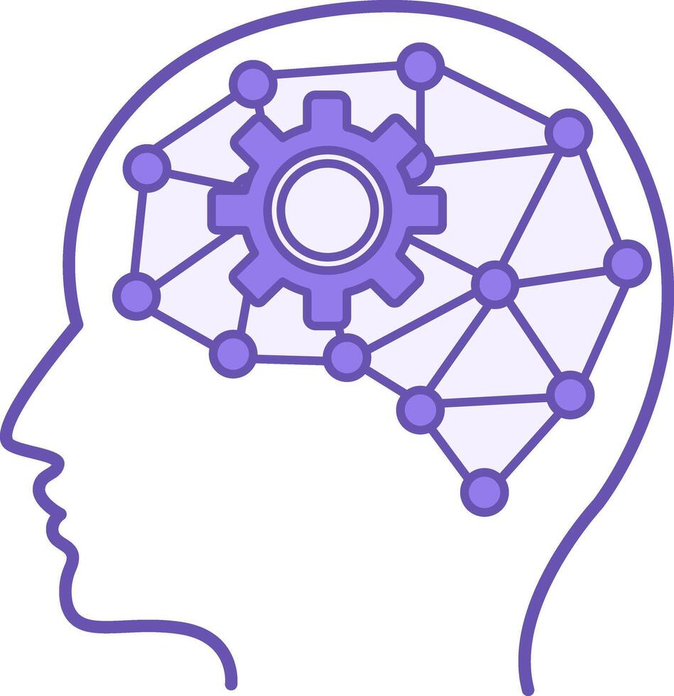 Colored Artificial Intelligence Icon. Illustration of Human Head, Artificial Brain, and Gear. Technology Concept vector