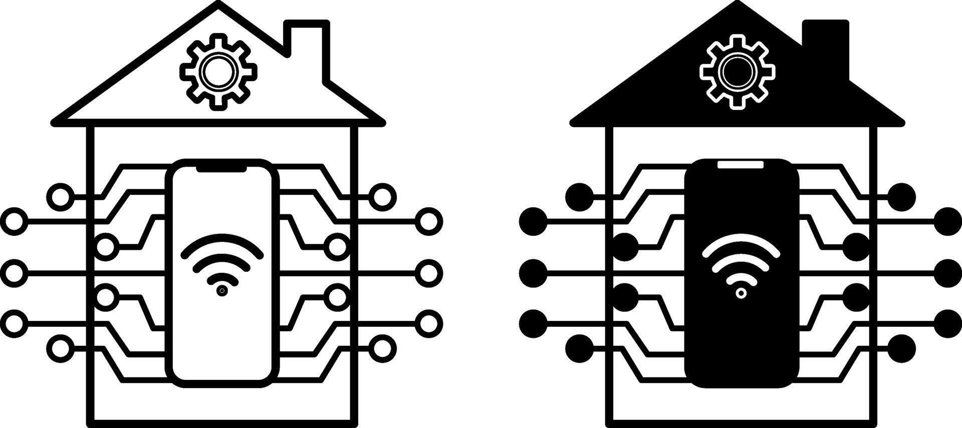 Smart Home icons. Home Automation. Illustration of House, Gear, Mobile Phone, and Internet. Technology Concept vector