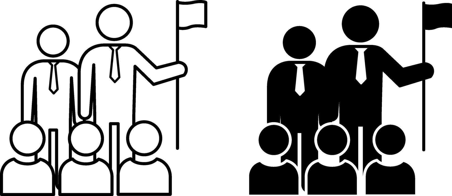 Leadership icons. Icon of Leader with Flag and Group of People. Business and Teamwork Concept vector