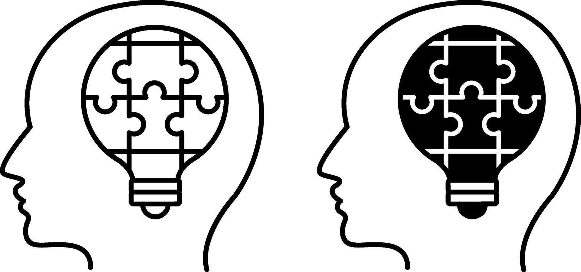 Solutions Icons. Icon of a Light Bulb in the Form of a Puzzle and a Human Head. Business and Teamwork Concept vector