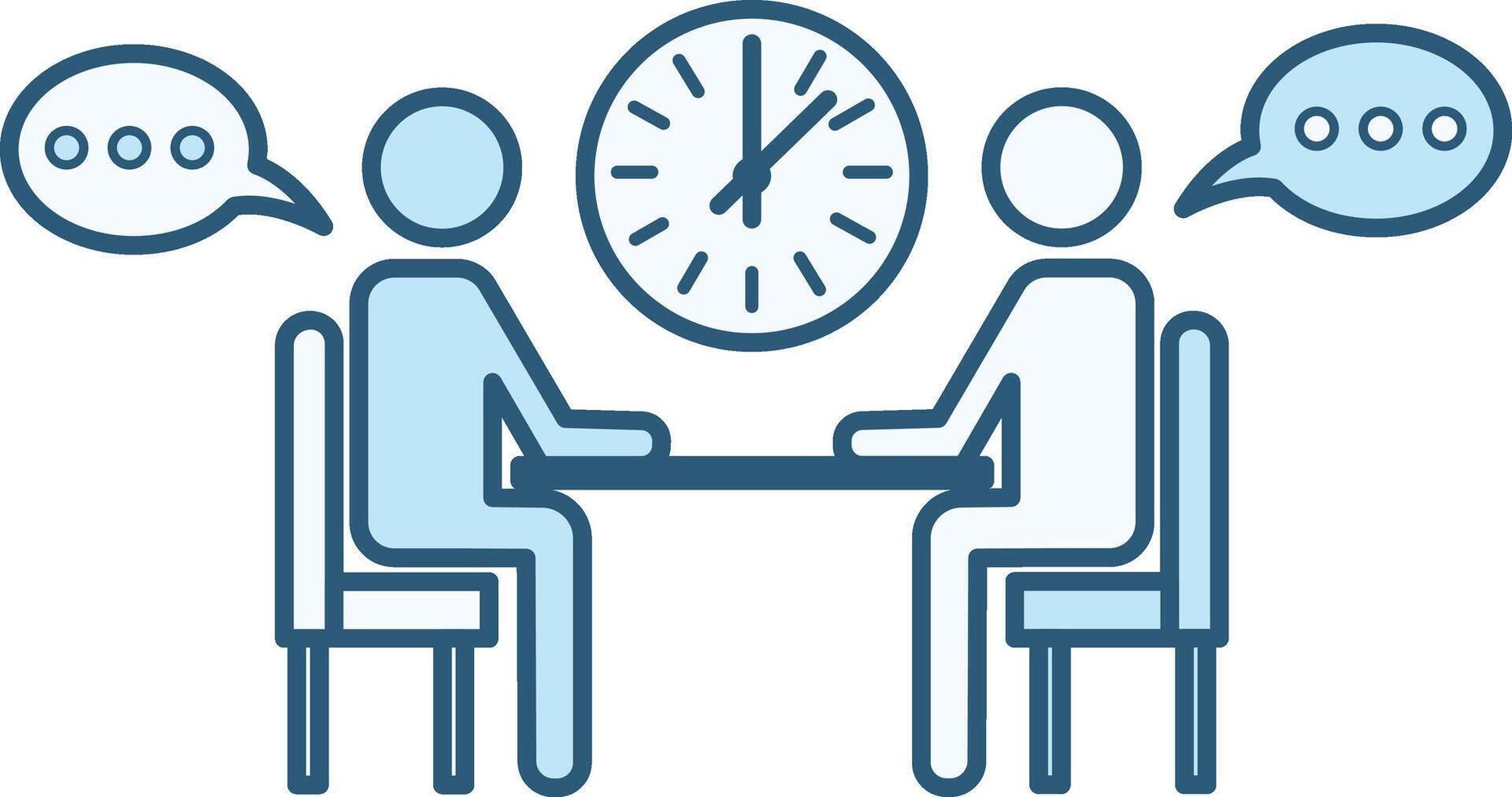 Colored Meeting Icon. A business meeting. Illustration of People Sitting at a Table and Clock. Business and Teamwork Concept vector