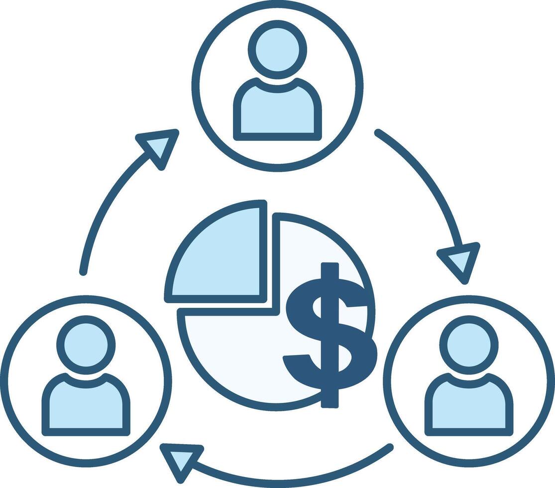 Profit Share Colored Icon. Icon of Pie Chart, Dollar and Shareholders Icon. Business and Teamwork Concept vector