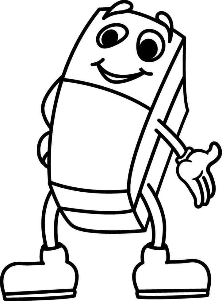 Cartoon Eraser for Coloring Page. Illustration of Funny School Character. vector
