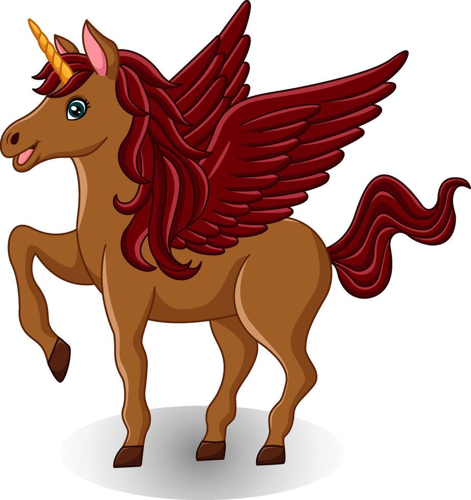 Fabulous Cute Unicorn with Wings. Illustration of Cartoon Magical Unicorn. Cute Fantasy Animal vector