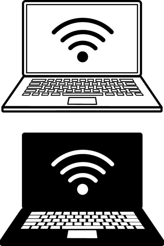 Modern Laptop Icons with Blank Screens. Illustration of Opened Laptop with Keyboard. PC for Study and Work vector