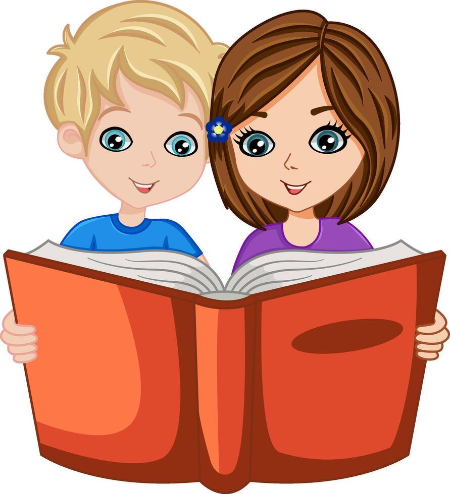 Children are reading a book. Education concept. Illustration of a Boy and a Girl with a Book vector
