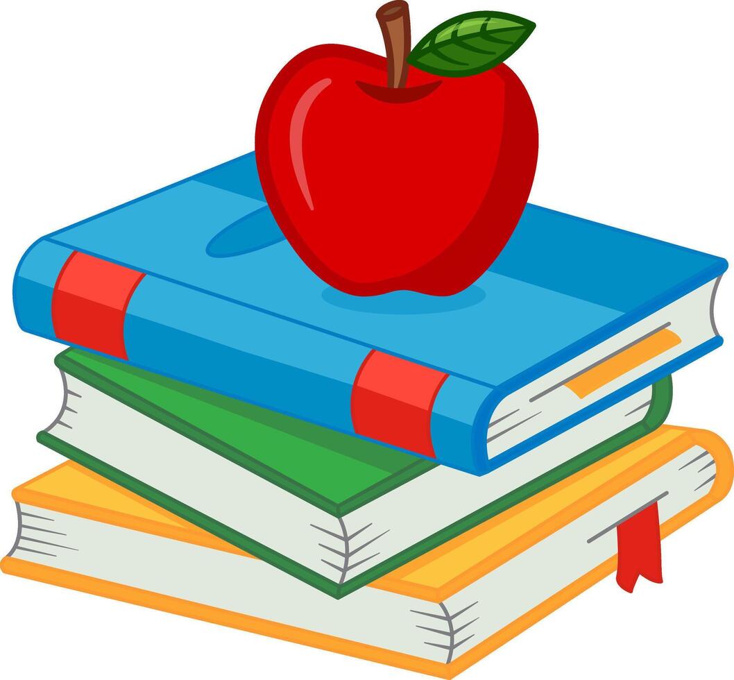 Apple and Books. Science and education. Illustration of Red Apple Lying on School Books vector