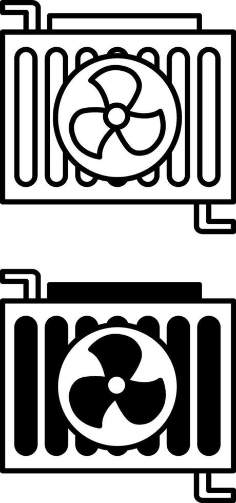 Radiator icons. Black and White Icons of Heater with Cooler. Vehicle Detail. Car service concept vector