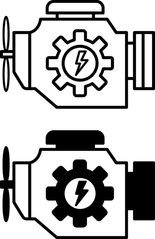 Engine Icons. Black and White Icons of Motor and Gears. Part of an Automotive Vehicle. Car service concept vector