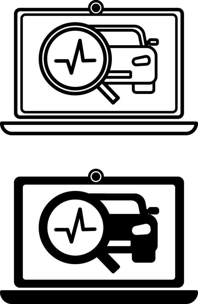 Diagnostic icons. Black and White Icons of Computer Car Diagnostics. Car service concept vector