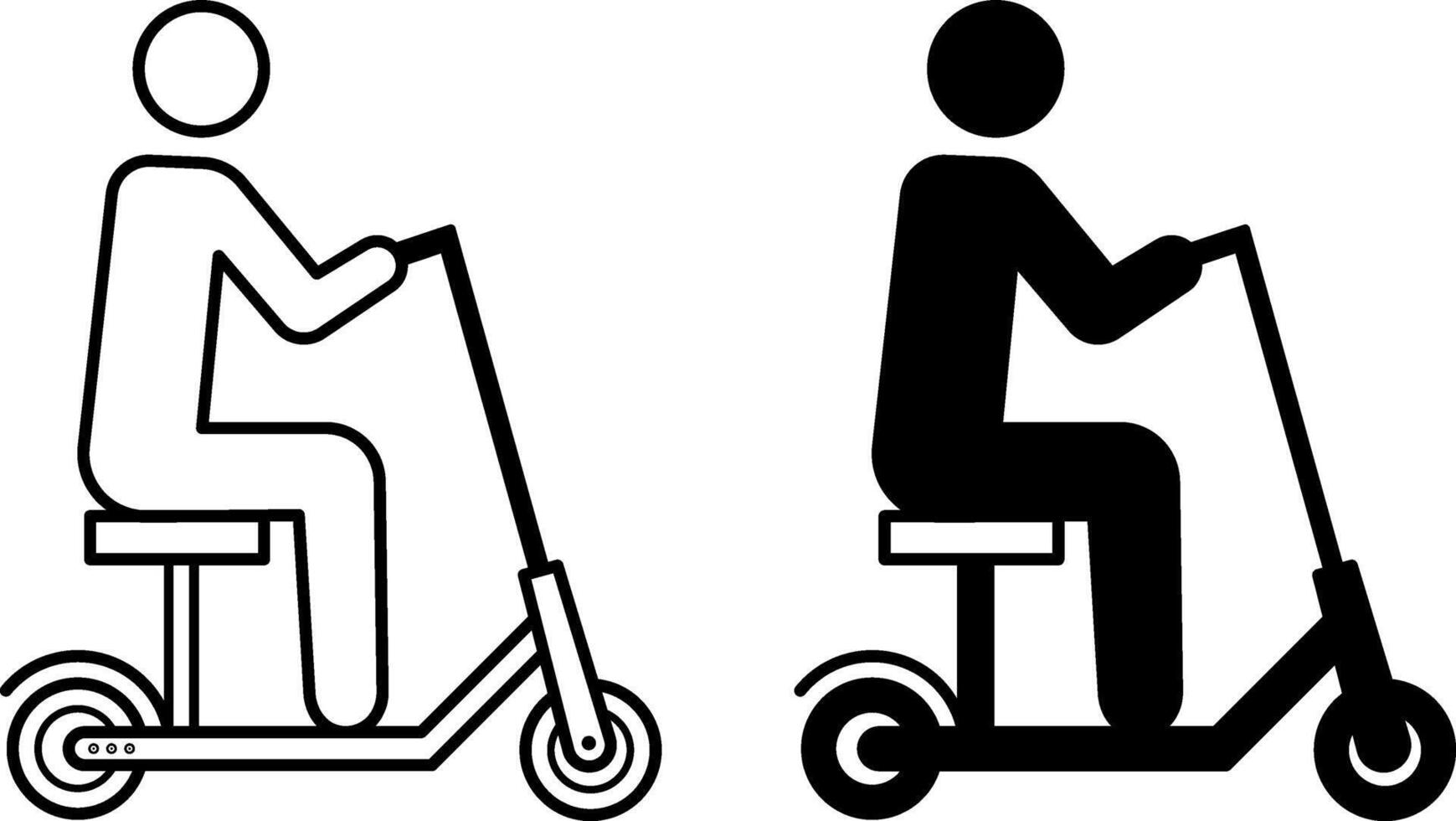 Scooter With Seat Icons. Black and White Icons of a Man Riding a Scooter While Sitting. Eco Transport. Urban Transport Concept vector