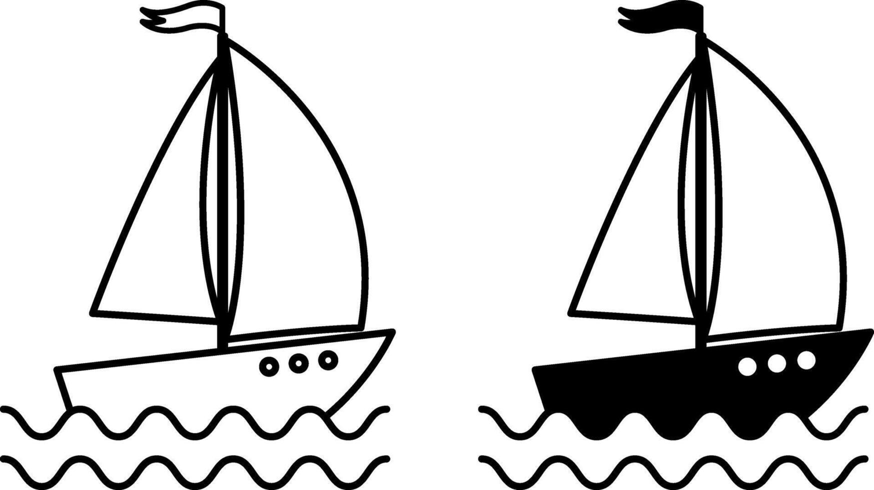 Sailboat icons. Black and White Icons of Sailing Ship on Sea Ocean Wave. Maritime Transport Concept vector