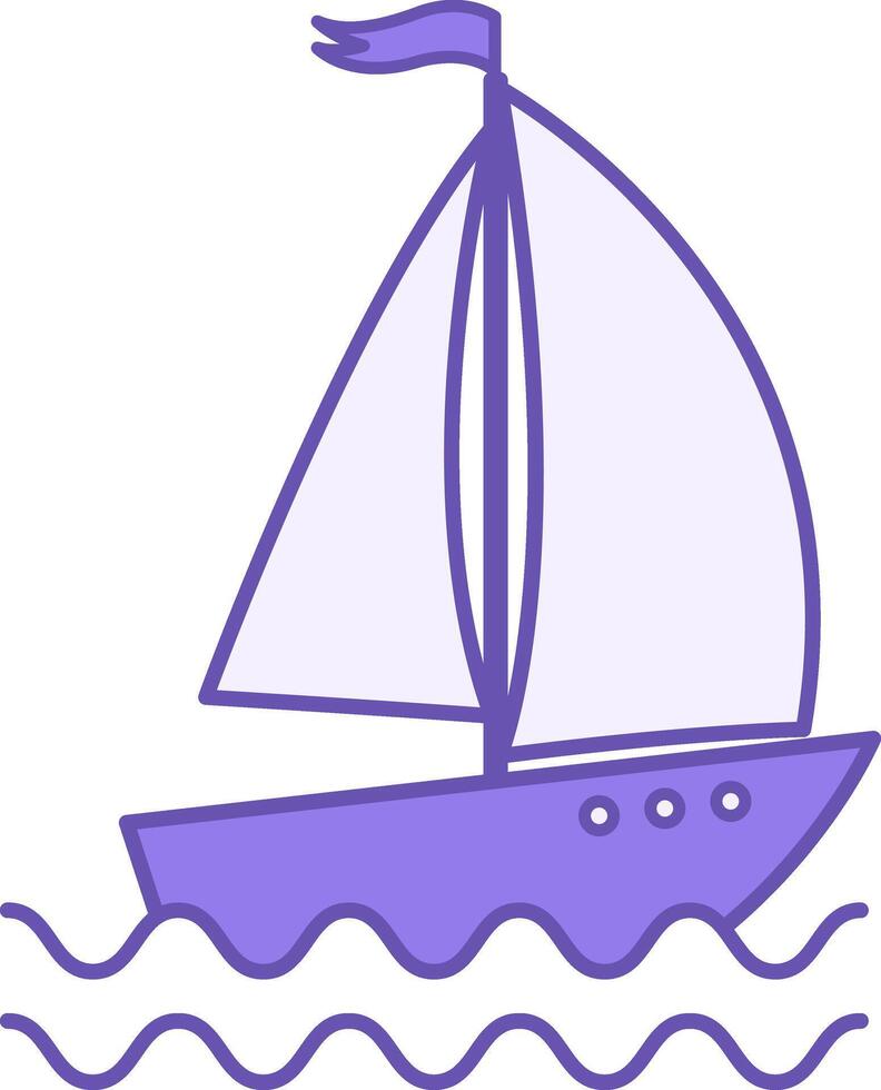 Colored Sailboat Icon. Icon of Sailing Ship on Sea Ocean Wave. Maritime Transport Concept vector