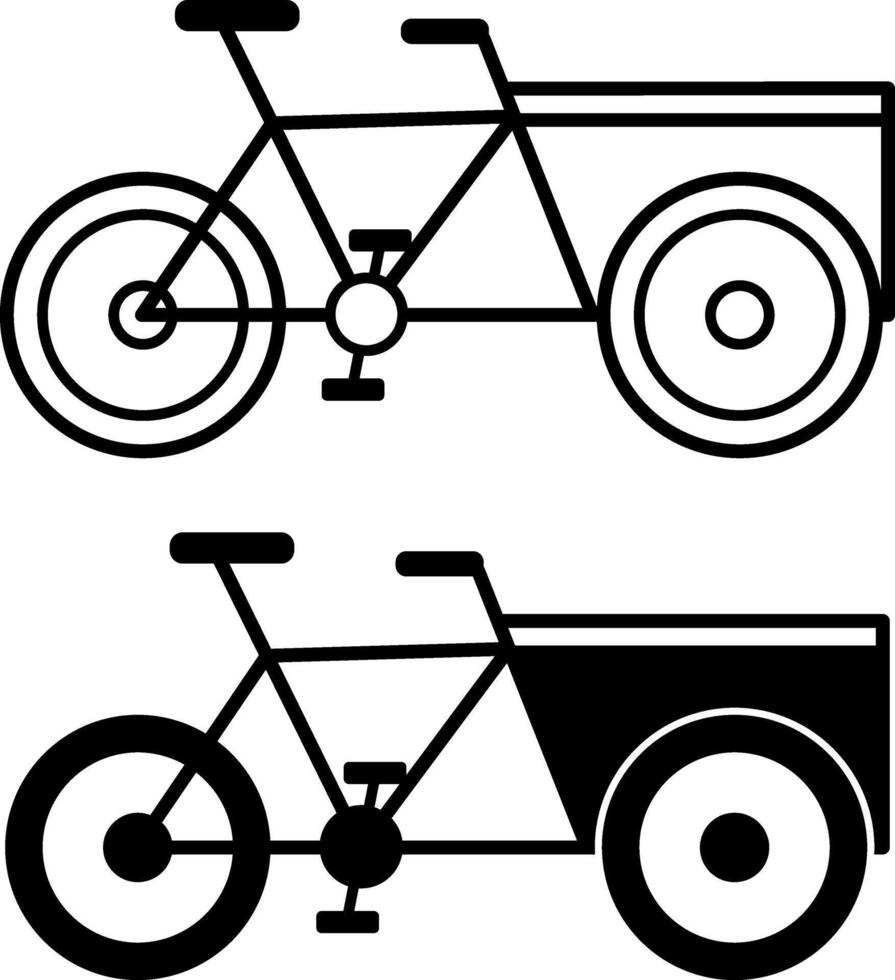 Cargo Bike Icons. Black and White Icons. Delivery Bike with Shipping Box for Business. Traditional Pedicab, Courier Delivery. Transport Concept vector