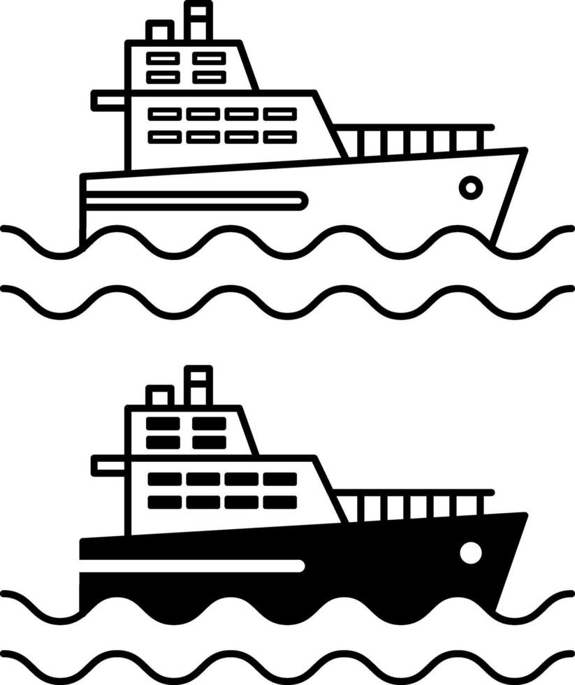 Ferry icons. Black and White Icons of a Ship Transporting People. Travel and Tourism. Water Transport Concept vector