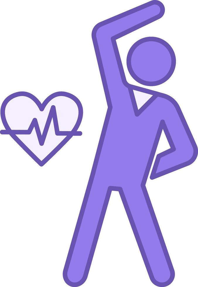 Exercise Color Icon. Icon of a Man Doing Physical Exercises. Pulsating Heart. Stretching, Fitness, Sports. Concept of Wellness and Healthy Lifestyle vector