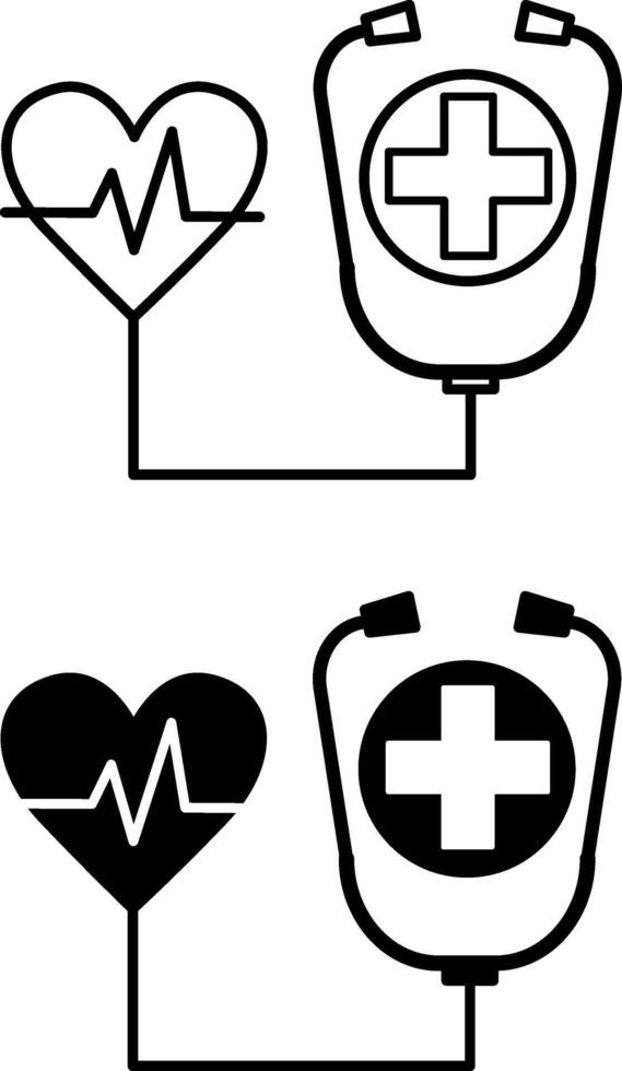 Health icons. Black and White Icons. Tonometer, Pulsating Heart, and Medical Cross. Healthy Lifestyle Concept vector