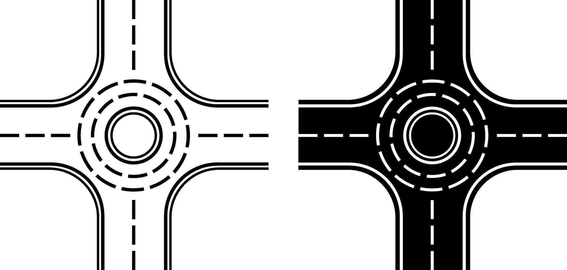 Roundabout Icons. Black and White Icons. One-Way Road Around. Roundabout Intersection. Road Concept vector