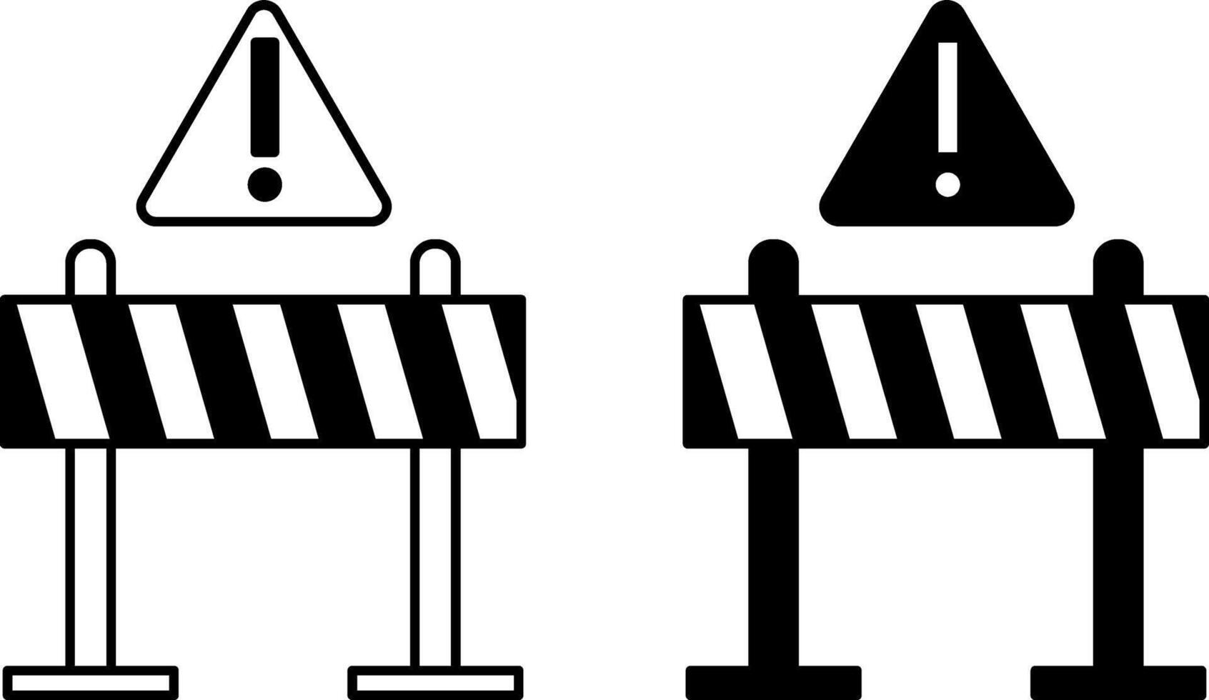 Barrier Icons. Black and White Icons. Fence and Danger Sign. Obstacle on the Way, Warning. Roads Concept vector