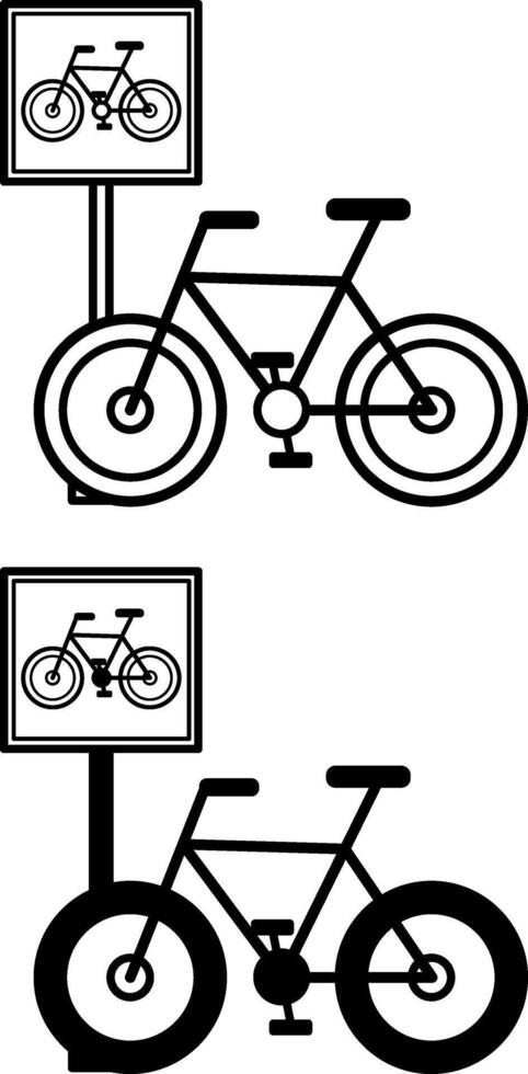 Bike Parking Icons. Black and White Icons. Sports Bicycle and Parking Sign. Temporary Vehicle Parking. Road Concept vector