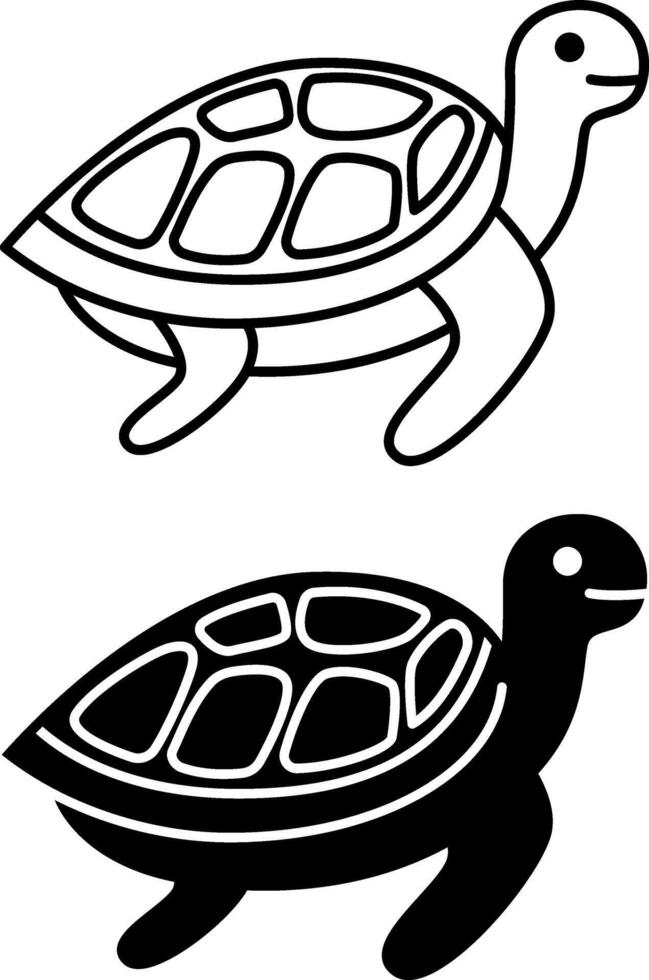 Turtle Icons. Black and White Icons Of Reptile. Cute Animal. Pet Concept vector