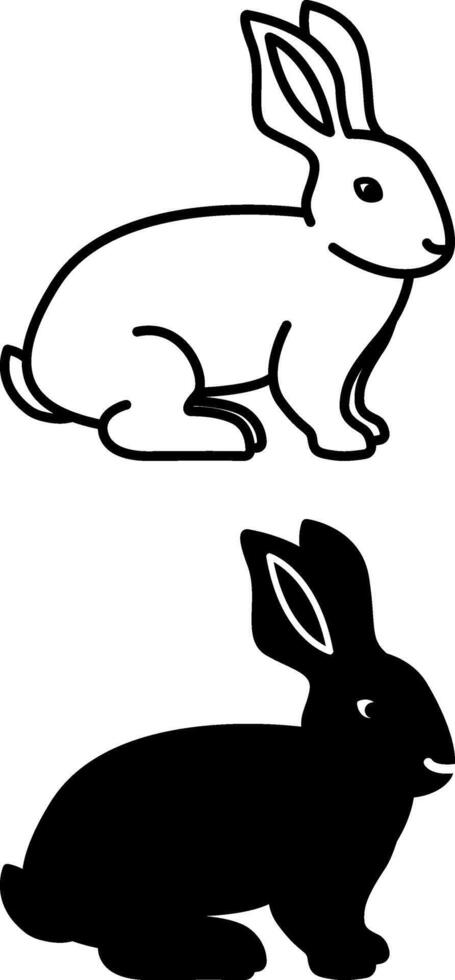 Rabbit Icons. Black and White Cute Animal Icons. Pet Concept vector
