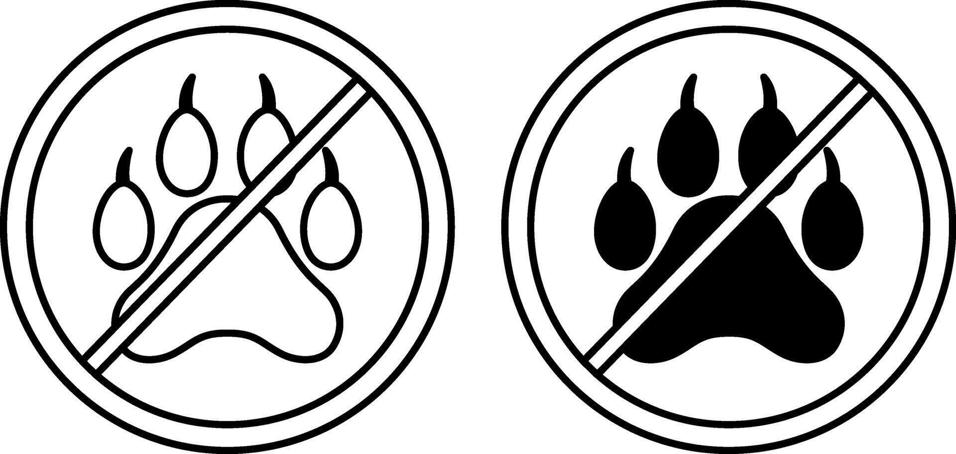 Not Allowed Icons. Black And White Icons Of Animal Paw. Warning Sign. No Animals Allowed vector