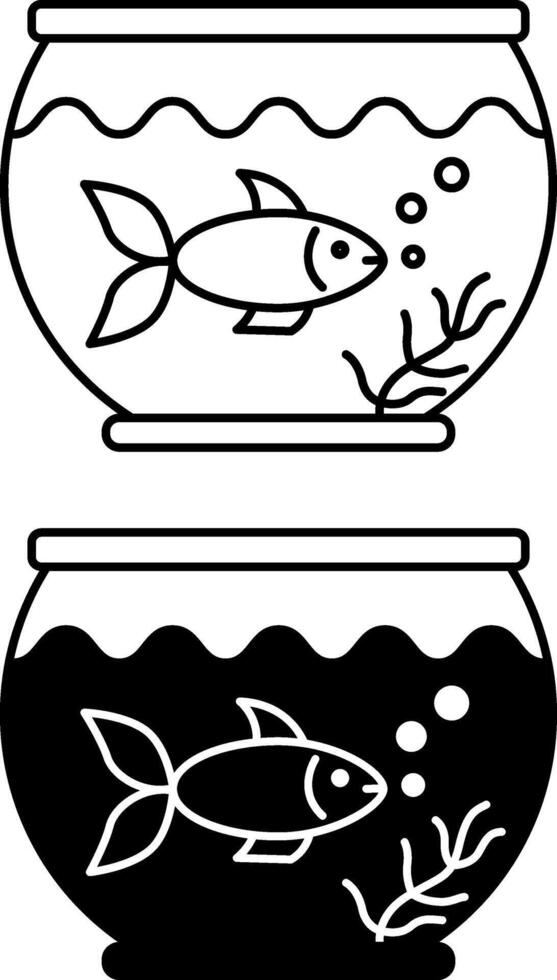 Aquarium Icons. Black and White Icons of Aquarium with Floating Fish. Pet Concept vector