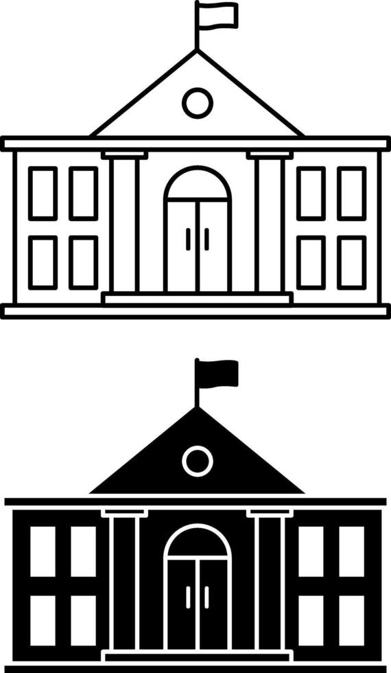Government Building Icons. Black and White Icons of State Building, City Hall. Architecture Concept vector