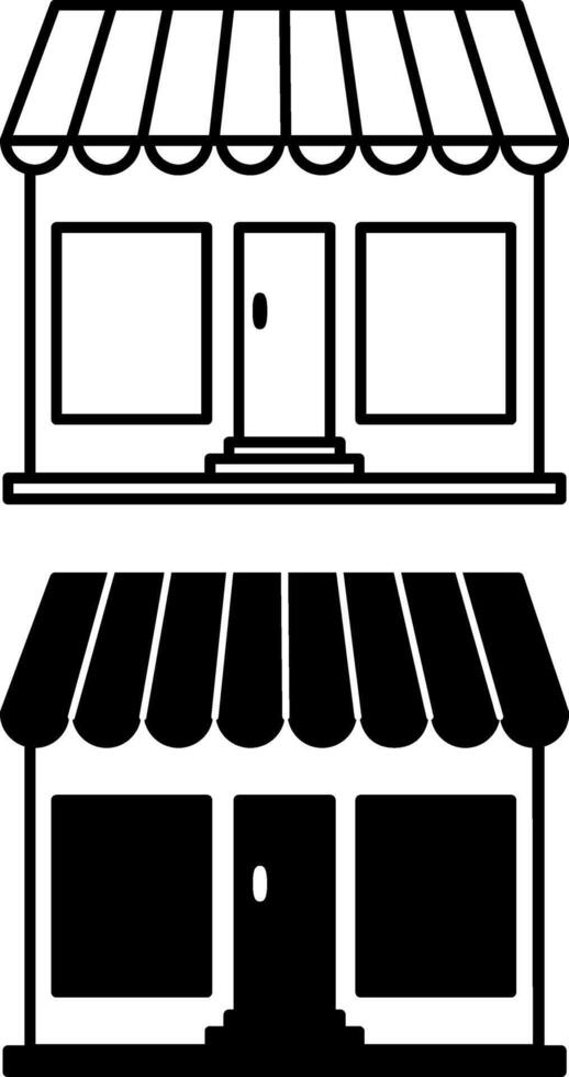 Shop icons. Black and White Icons of Small Shop Building. Shopping and Architecture Concept vector